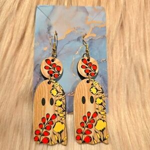 NEW Halloween Floral Ghost Wooden Fashion Earrings‎